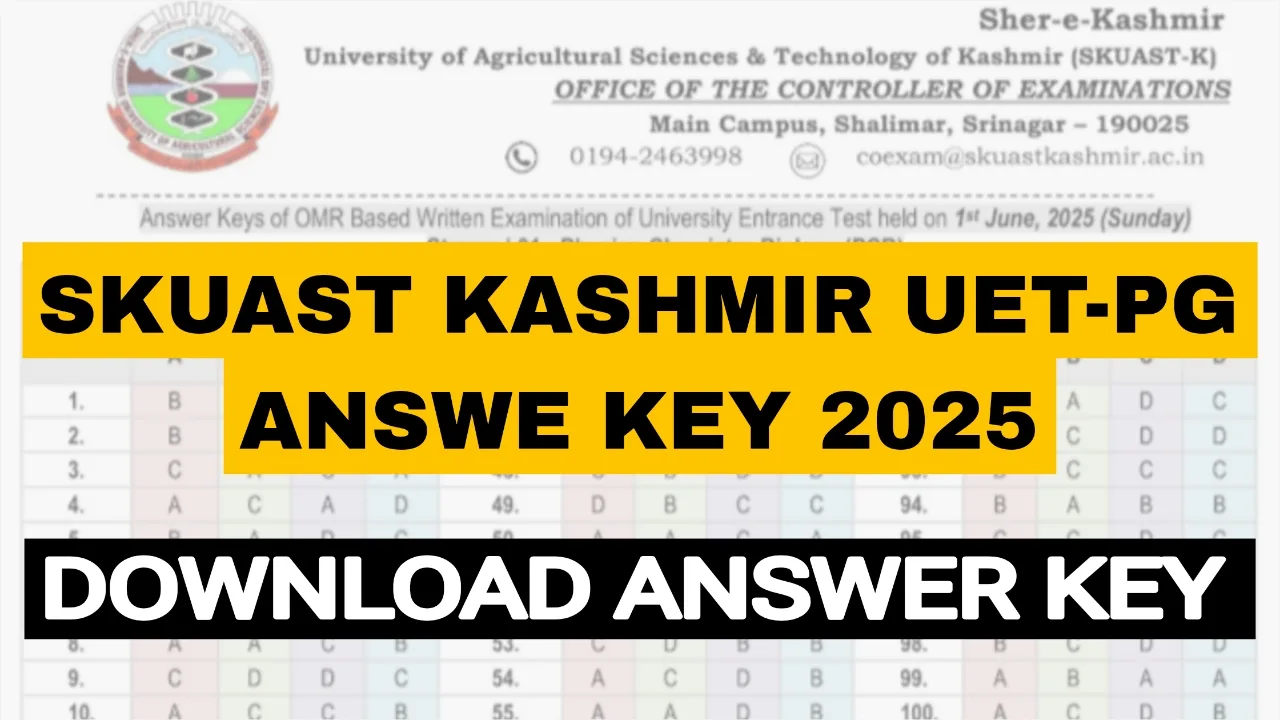 SKUAST Kashmir UET-PG Answe Key 2025